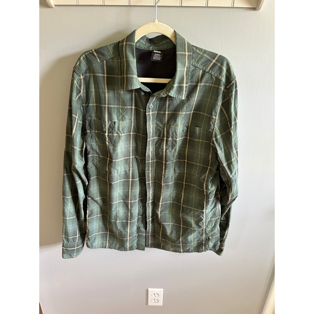REI Co-op Mens Green Plaid Long Sleeve Hiking Utility Button Down Shirt Medium